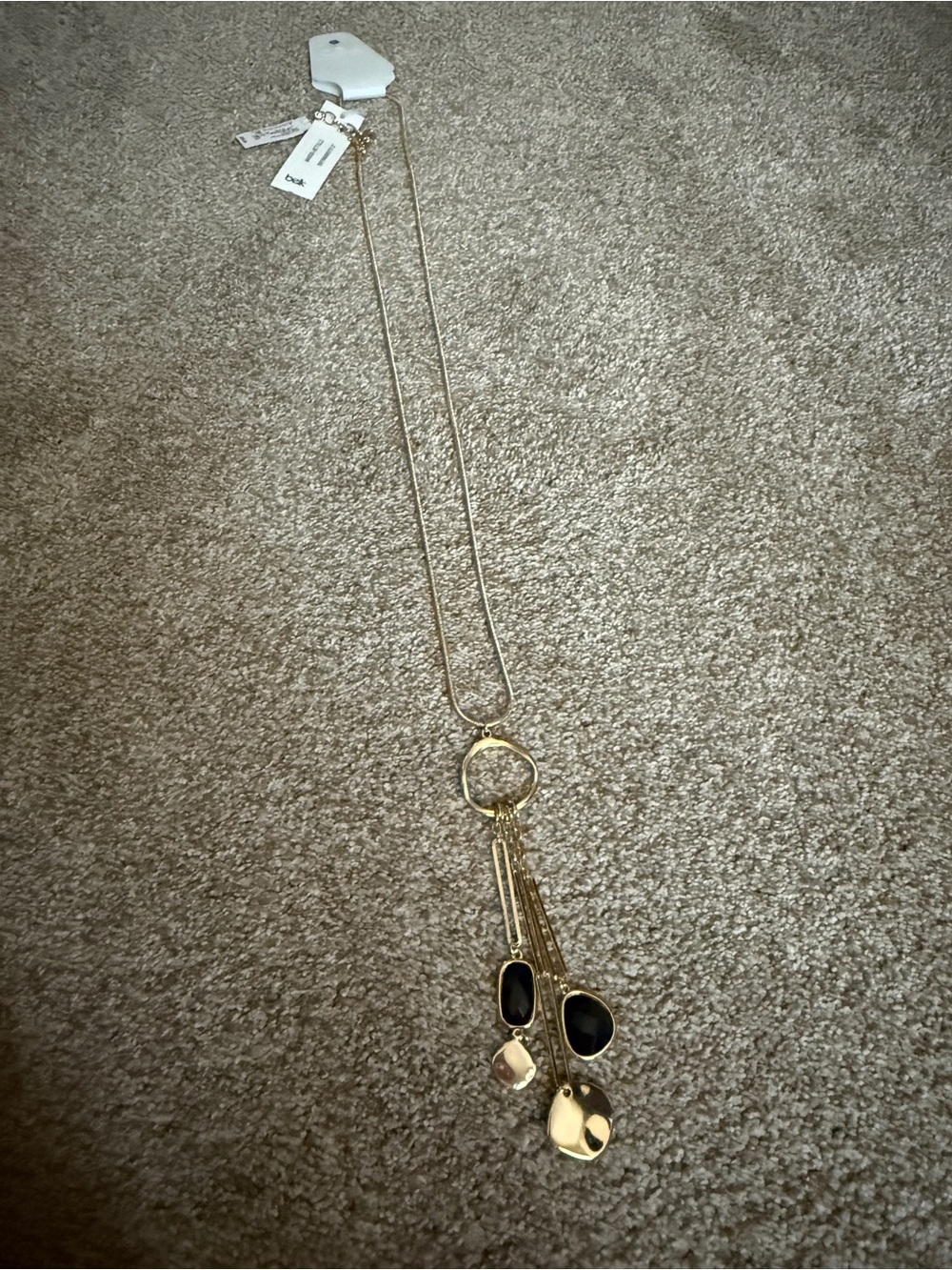belk Gold Tone Long Pendant Necklace with Black Accents